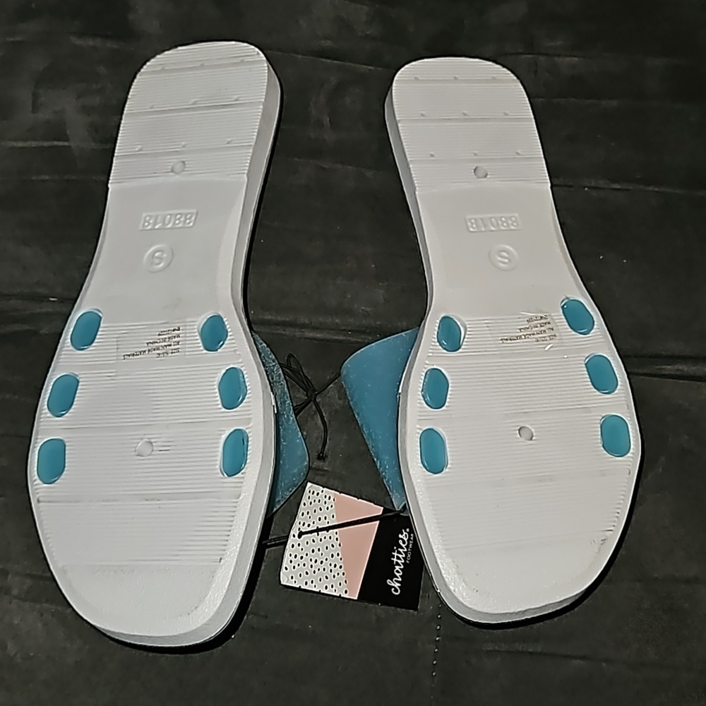 Chatties Footwear Pastel Blue Sparkle Glitter Slip-on White Sole Sandal Size 5/6 - Picture 5 of 8